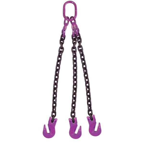 1/2" x 10' - 3 Leg Chain Sling w/ Grab Hooks - Grade 100